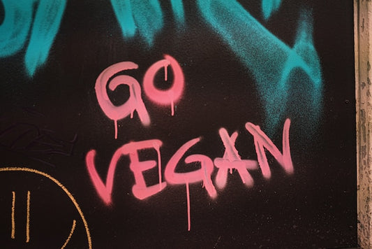 "Go Vegan" Schriftzug auf Tafel. Ist vegane Ernährung Trend, Ideologie oder Lebensphilosophie?