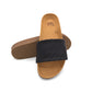 Schwarze Sandalen; vegan mit Fußbett; monochrom einfarbig; Marke Fünve; Modell Yin; gestapelt