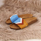 Blaue Hausschuhe mit Fußbett aus Kork, auf Kunstfell, Marke: Fünve, Modell: Sky