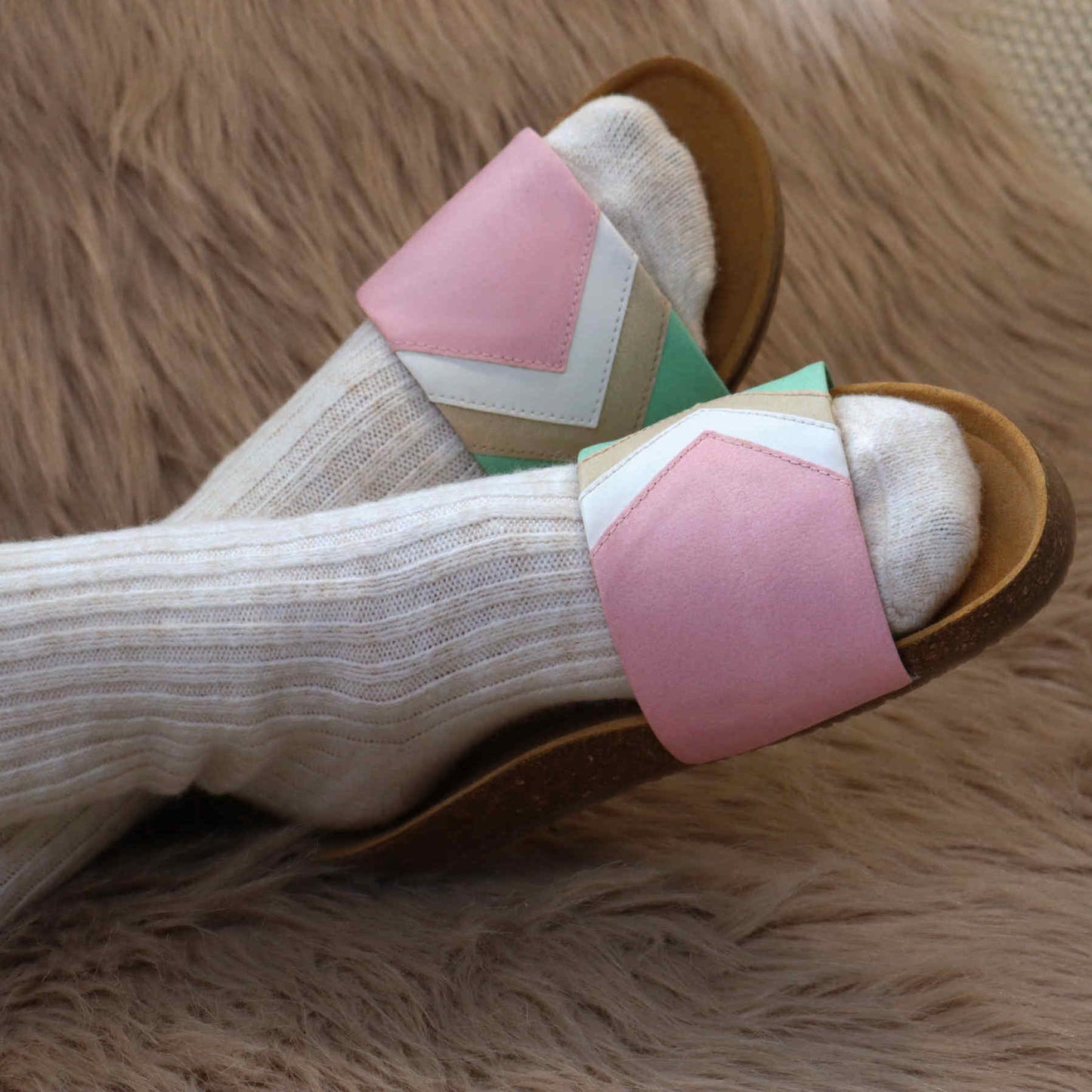 Rosa Hausschuhe Typ Pantolette mit Fußbett, Baumwolleder, flexibel, weich, Marke: Fünve, Modell: Strawberry